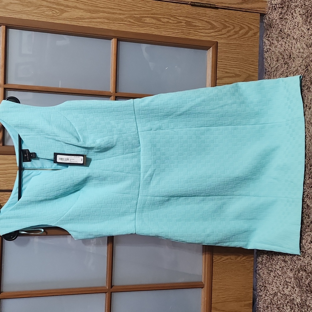 Worthington Sleeveless Aqua Splash Basketweave Zip Back Dress Size 14